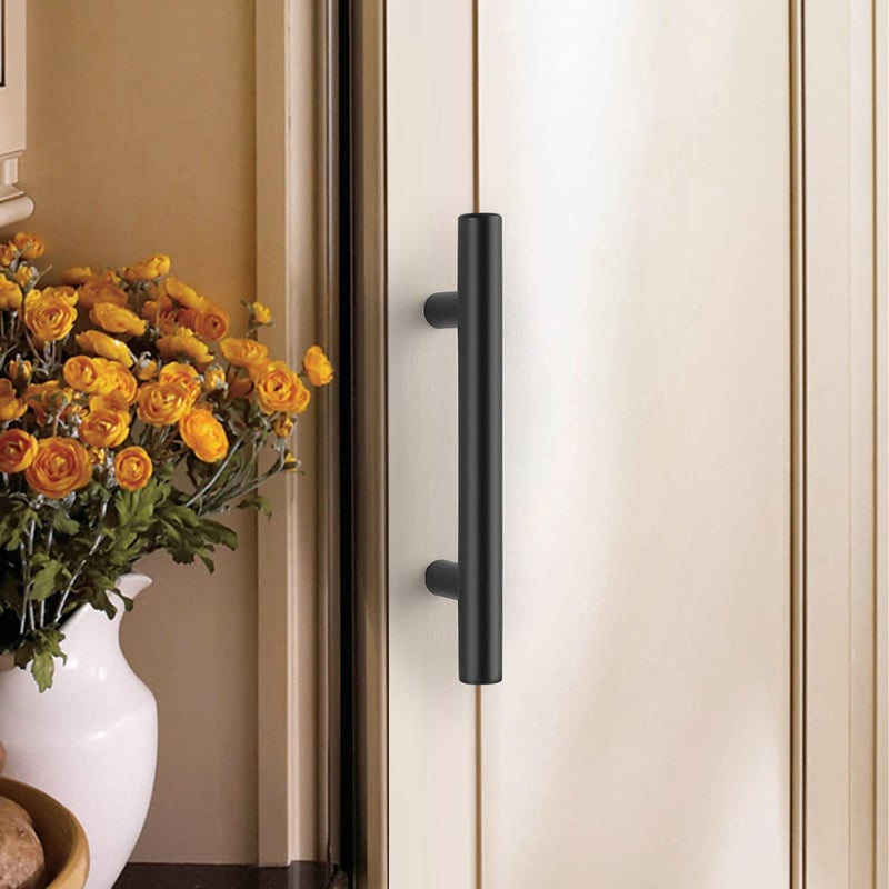 Probrico 30 Pack| 4 Inch Black Cabinet Handles with 2-1/2 Inch Hole Center Stainless Steel Cabinet Pulls Round T Bar Kitchen Cabinet Hardware Door Handles  Drawer Dresser Pulls 64mm Hole Centers - Image 2